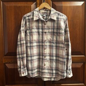 Carhartt Women’s Plaid Button Down Cotton Shirt Front Pockets Medium